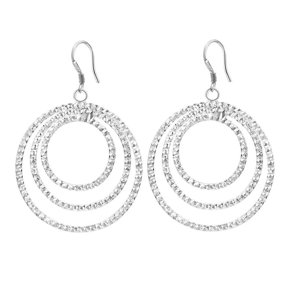 Gorgeous 3 Circles Hanging Earrings, Solid Sterling Silver "Hypoallergenic" - Picture 8 of 9